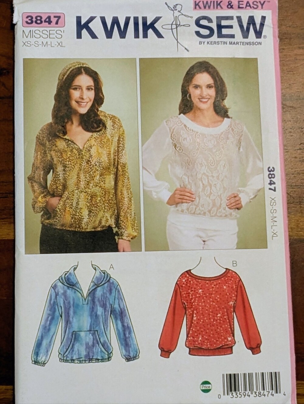 Kwik Sew 3847 Misses' Pull-Over Tops - Pattern Still Sealed & Unused